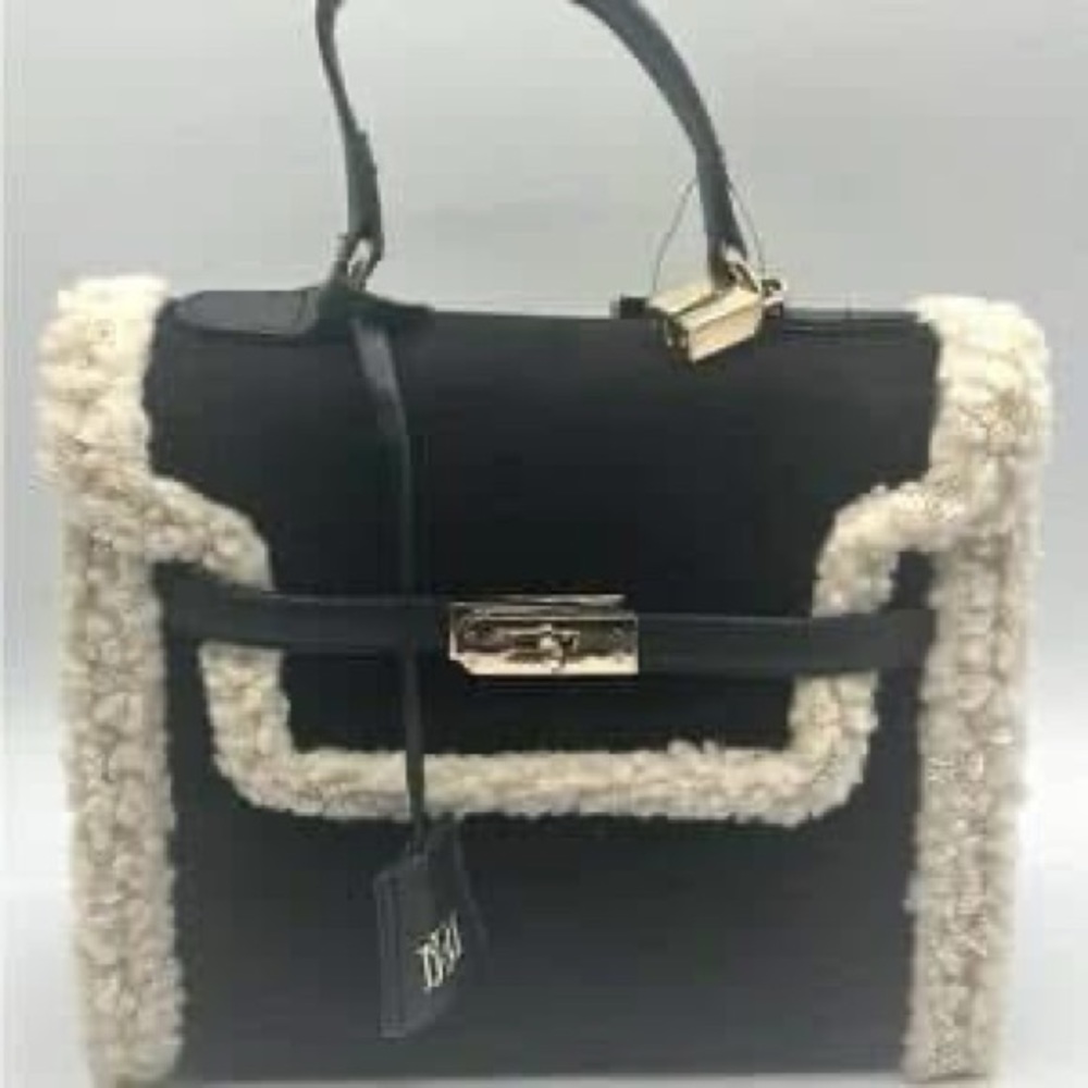 Black and Cream Handbag with Gold Accents